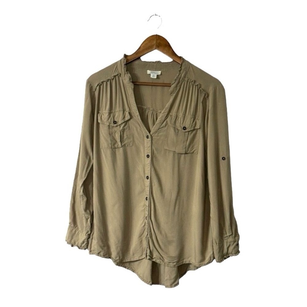 Sundance Beige Long Sleeve Boho Top Button Up Bohemian Casual Size XS